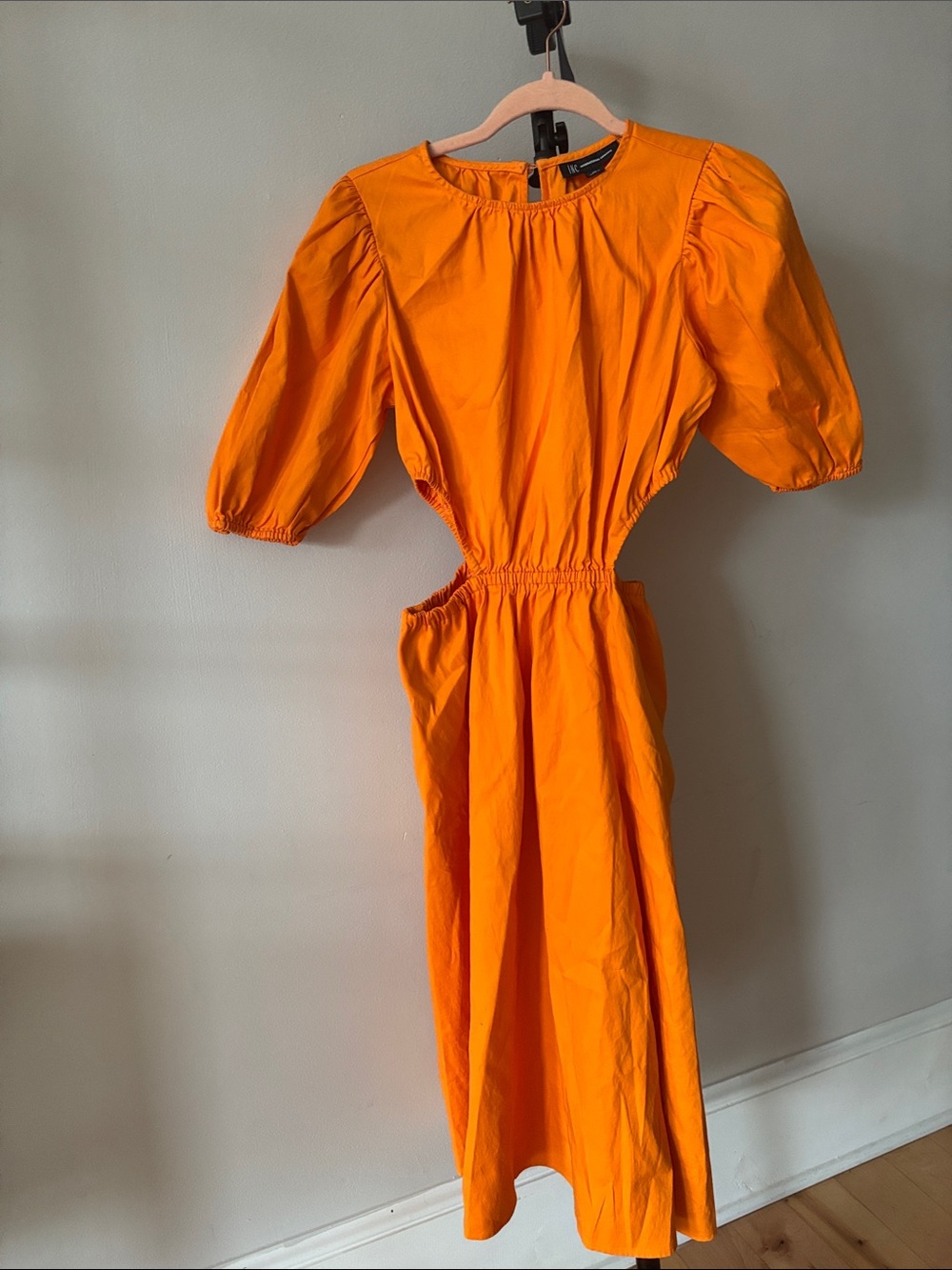 INC International Concepts Orange Cutout Puff Sleeve Cotton Midi Dress - Picture 4 of 4